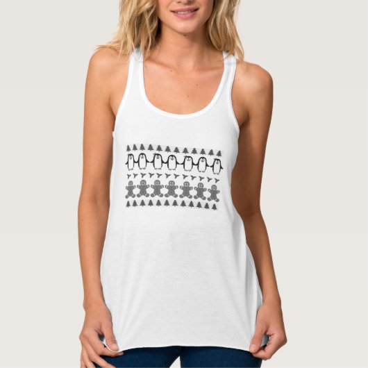 Penguins and Gingerbread Men Christmas Pattern Tanktop (Voorkant)