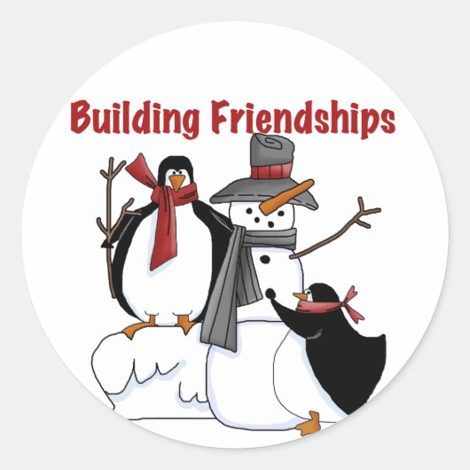 Penguins Building Friendship tshirts and Gifts Ronde Sticker (Voorkant)