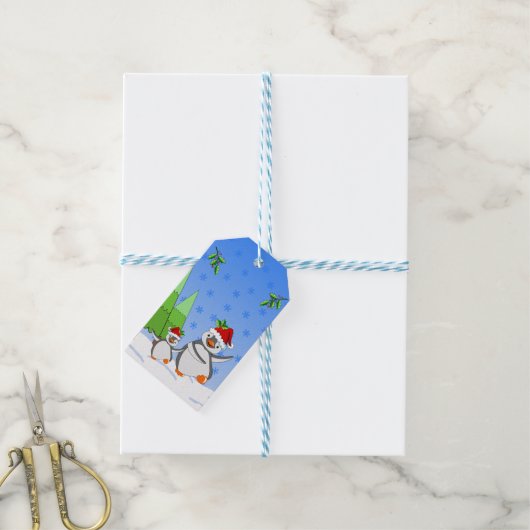 Penguins Christmas  Cadeaulabel (Met Touw)
