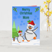 Penguins Christmas Folded Greeting Card Kaart (Gele Bloem)
