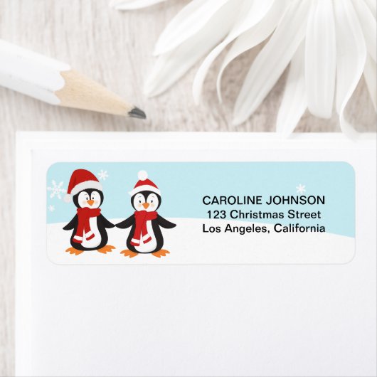 Penguins de Noël Étiquettes de adresse de vacances (En situation)