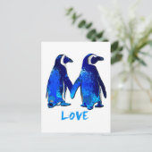 Penguins Holding Hands Love Design Briefkaart (Staand voorkant)