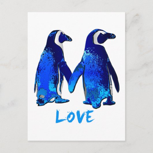 Penguins Holding Hands Love Design Briefkaart (Voorkant)
