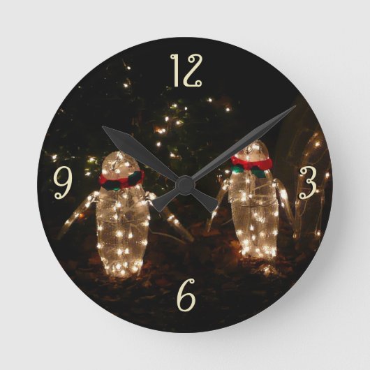 Penguins Holiday Light Display Ronde Klok (Voorkant)