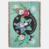 Penguins Holly Jolly Kerstfeestdag Throw Deken (Voorkant Verticaal)