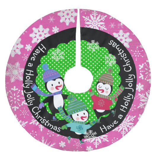 Penguins Holly Jolly Kerstmis 2Holiday Tree Skirt Kerstboom Rok (Voorkant)
