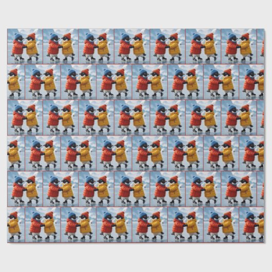 Penguins Ice Skating Cadeaupapier (Vlak)