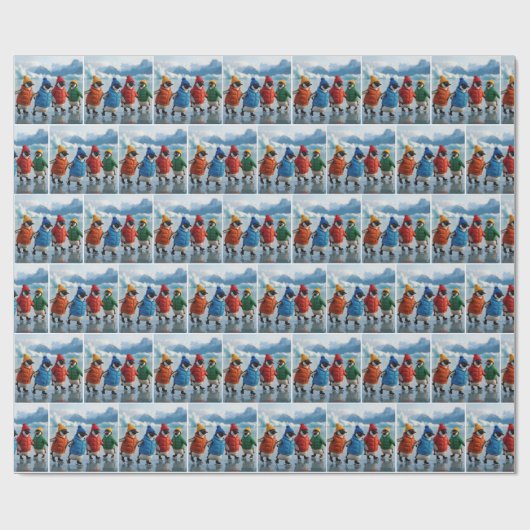 Penguins Ice Skating On an Arctic Lake Cadeaupapier (Vlak)
