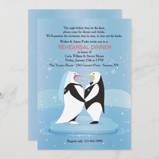 Penguins in Love Invitation Kaart (Voorkant / Achterkant)