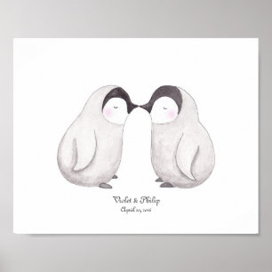 Penguins Love Poster  Art Wedding Gift