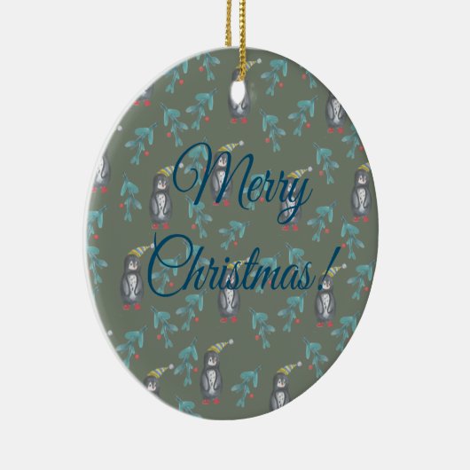Penguins Merry Feestdagen Mood Keramisch Ornament (Rechts)