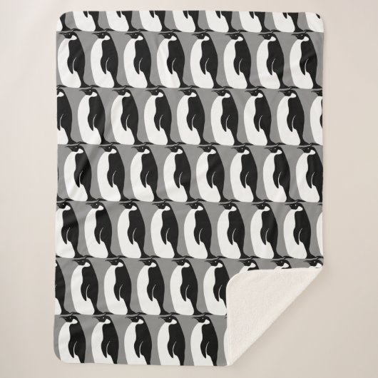 Penguins Pattern Gray Black White Sherpa Deken (Voorkant)