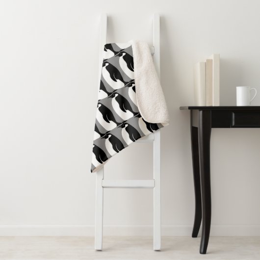 Penguins Pattern Gray Black White Sherpa Deken (In situ)