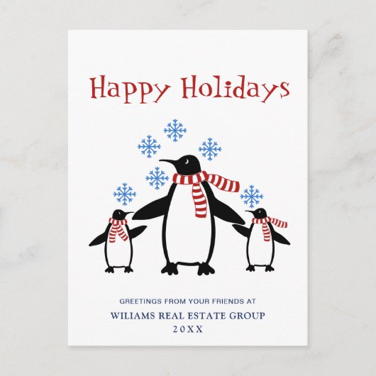 Penguins Red Scarf kerst Corporate Greeting Briefkaart (Voorkant)