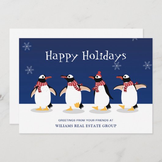 Penguins Red Scarf kerst Corporate Greeting Feestdagenkaart (Voorkant / Achterkant)