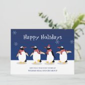 Penguins Red Scarf kerst Corporate Greeting Feestdagenkaart (Staand voorkant)