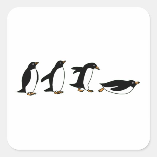 Penguins Sliding Vierkante Sticker (Voorkant)