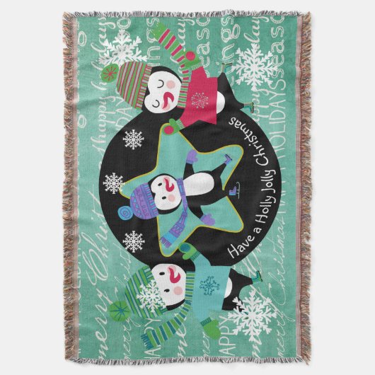 Penguins Typography Merry Kerstfeestdag Throw Deken (Voorkant Verticaal)