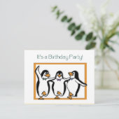 Penguins verjaardagsfeestje uitnodiging (Staand voorkant)