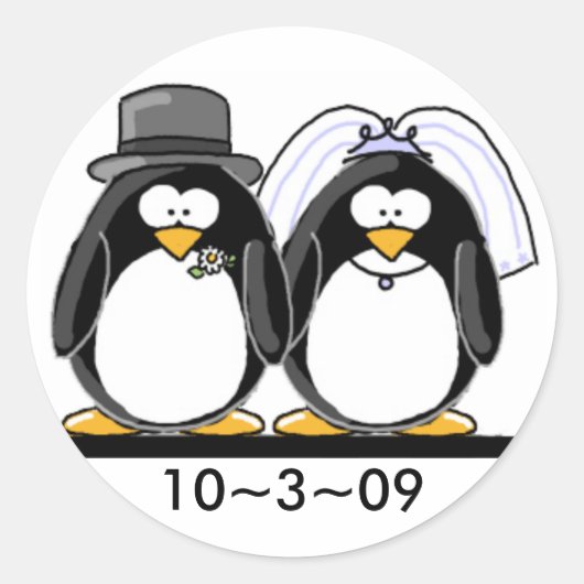Penguins Wedding Ronde Sticker (Voorkant)