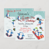 Penguin's Winter Fun Anniversaire Invitations (Devant / Derrière)