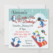 Penguin's Winter Fun Anniversaire Invitations (Devant)