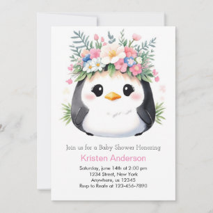 Penguin's Wonderland Meisje Roze Baby shower Kaart