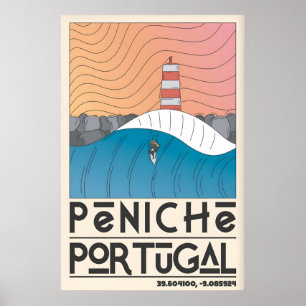 Peniche Portugal Art Mural Rose Bleu Orange Côtièr