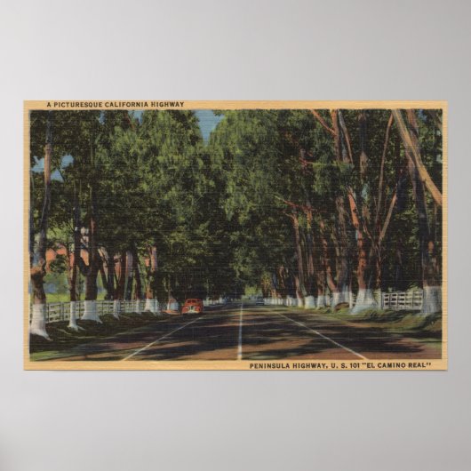 Peninsula Highway US 101 El Camino Real Uitzicht Poster (Voorkant)