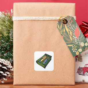 Pennen in een doos vierkante sticker