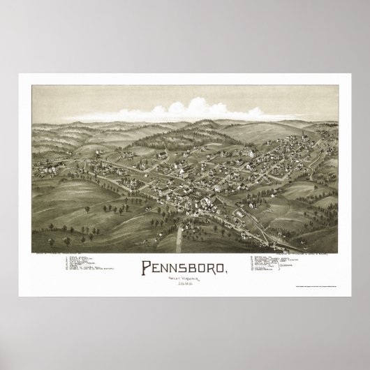 Pennsboro, WV Panoramic Map - 1899 Poster (Voorkant)