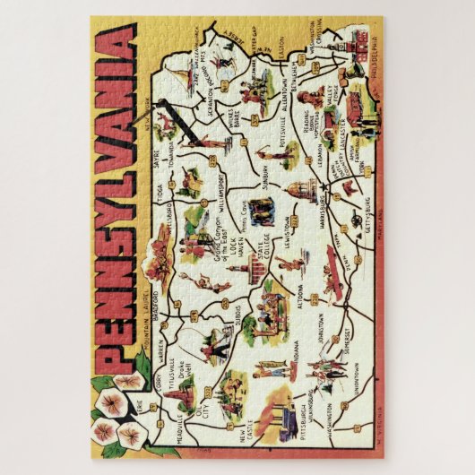 Pennsylvania Ansichtkaart Kaart Puzzel (Verticaal)