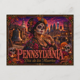 Pennsylvania Día de los Muertos Retro Briefkaart