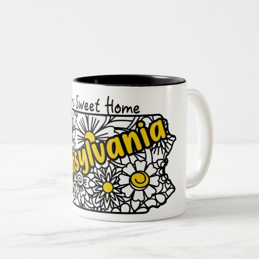 Pennsylvania Doodle Bloemen Tweekleurige Koffiemok (Voorkant rechts)