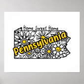 Pennsylvania Doodle Flowers Silhouette Poster (Voorkant)