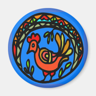 Pennsylvania Dutch Hex Red Rooster Magneet