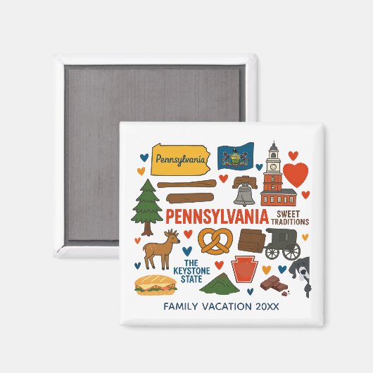 Pennsylvania Family Trip Keepsake Custom Magnet (Recto/Verso)