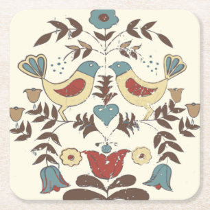 Pennsylvania Nederlands Amish Hex teken vogel amer Vierkante Kartonnen Onderzetter