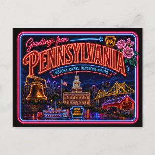 Pennsylvania Neon Staat Retro Vintage Briefkaart