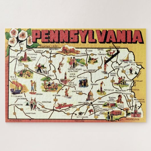  Pennsylvania Postcard Map Puzzle (Horizontal)