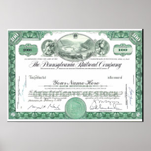 Pennsylvania Railroad CUSTOM Stock Certificate Pos Poster