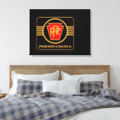 Pennsylvania Railroad Logo, Black & Gold Canvas Afdruk (Insitu (Slaapkamer))