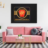 Pennsylvania Railroad Logo, Black & Gold Canvas Afdruk (Insitu (Woonkamer))