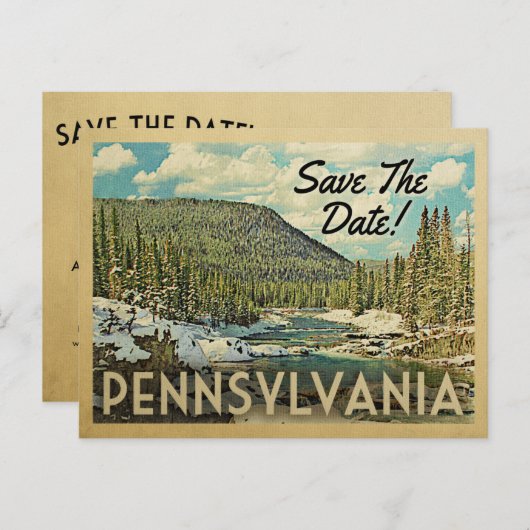 Pennsylvania Save the Date Mountains River Snow Aankondigingskaart (Voorkant / Achterkant)
