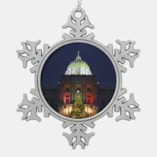 Pennsylvania State Capitol Kerstboom Verlichting Tin Sneeuwvlok Ornament