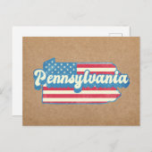 Pennsylvania State Map Geïllustreerd met Amerikaan Briefkaart (Voorkant / Achterkant)