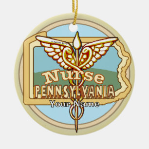 Pennsylvania Verpleegster Caduceus Keramisch Ornament