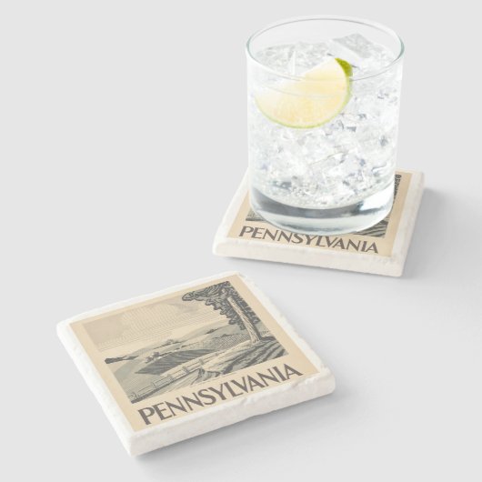 Pennsylvania - WPA-Poster - Boerderij en veld Stenen Onderzetter (Zijkant)