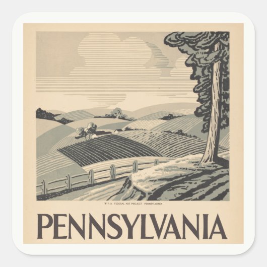 Pennsylvania -  WPA-Poster - Boerderij en veld Vierkante Sticker (Voorkant)