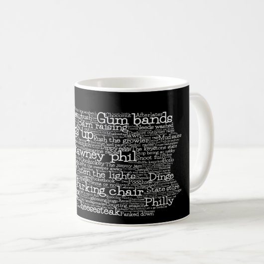 Pennsylvanie USA Slang Word Art Map Coffee Mug (Devant droit)